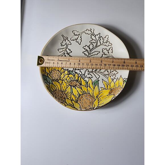SPECTRUM DESIGNZ Yellow Floral Design Stoneware 1- Dinner Plate, 1-Salad Plate - Picture 5 of 7